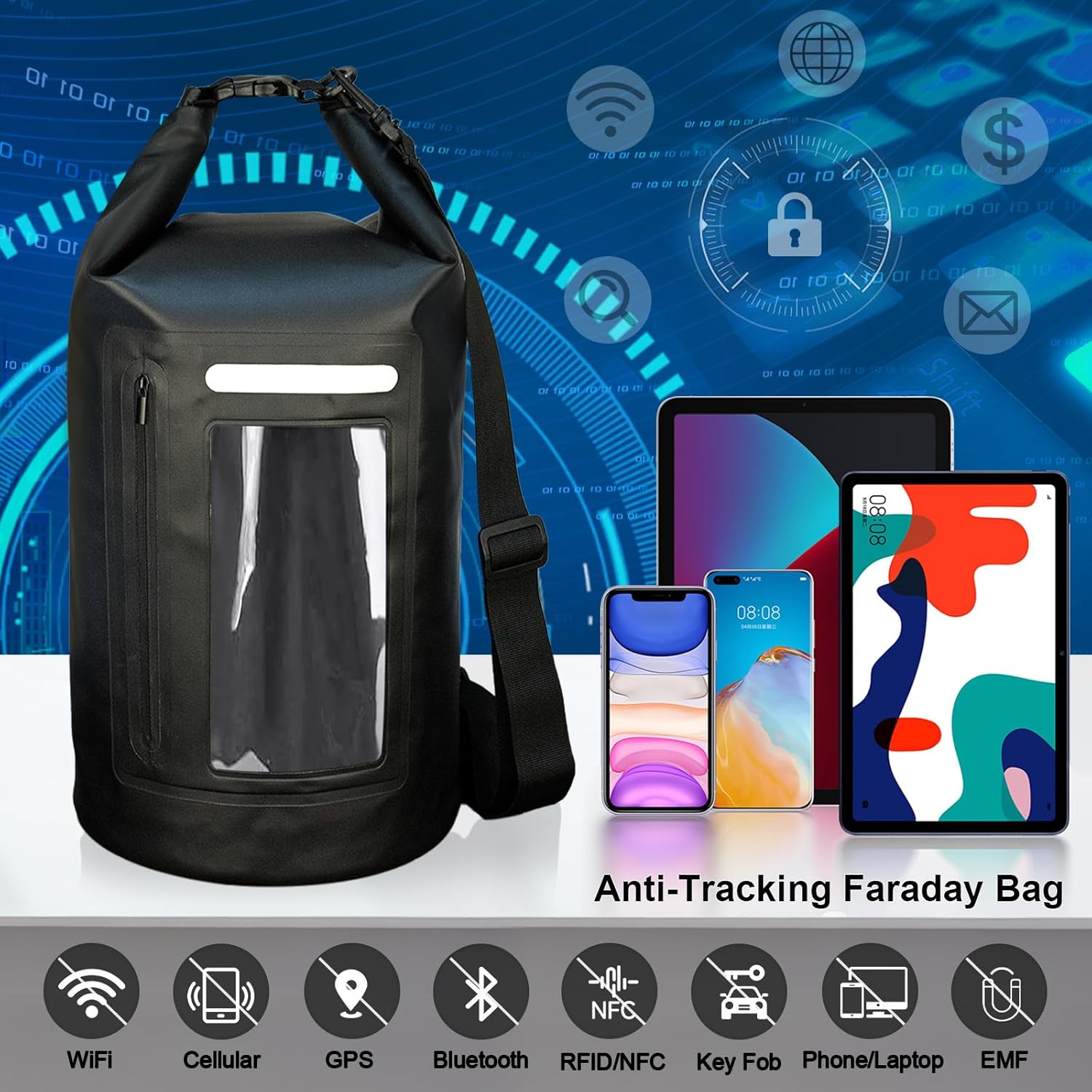 15L Faraday Bags, Waterproof Faraday Cage for Laptops & Tablets & Phones & Car Keys, RFID Signal Blocking Pouch, Anti-Theft Anti-Tracking EMP Bag