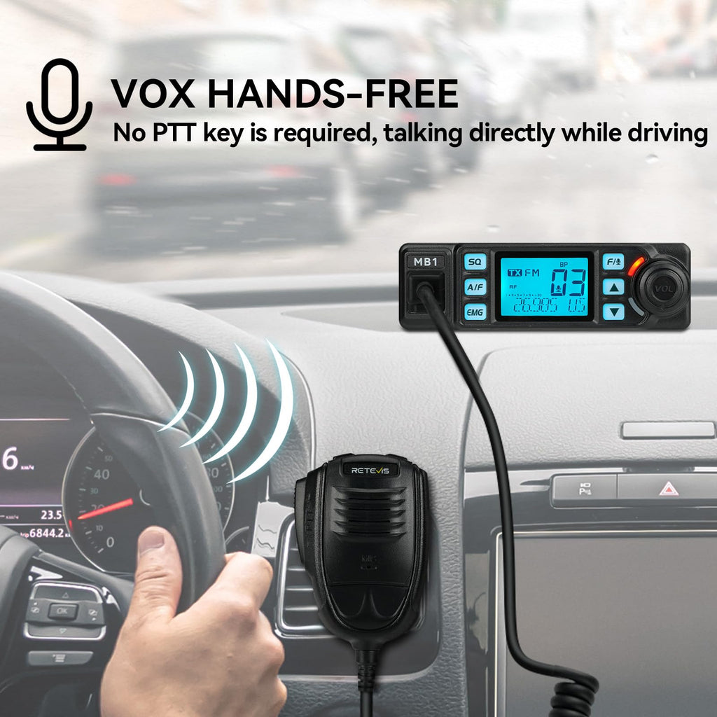 Retevis MB1 40 Channel CB Radio, Noise Cancellation Long Range Mobile Radio, with CB Antenna and Cigarette Lighter, Emergency Channel 9/19, 7-Color Screen, Auto-Scan, External Speaker Jack for Trucker