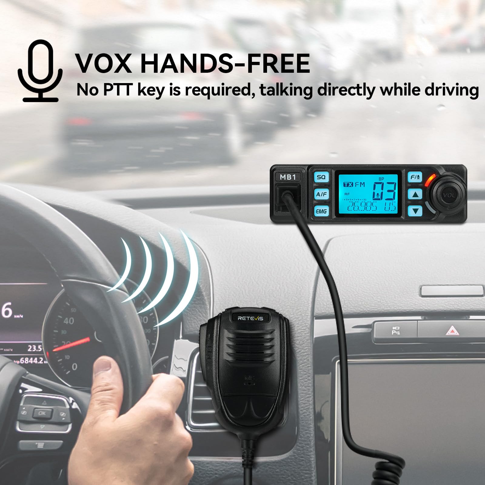 Retevis MB1 40 Channel CB Radio, Noise Cancellation Long Range Mobile Radio, with CB Antenna and Cigarette Lighter, Emergency Channel 9/19, 7-Color Screen, Auto-Scan, External Speaker Jack for Trucker