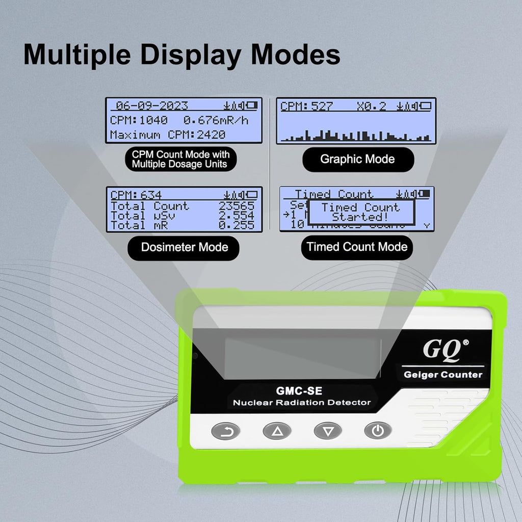 GQ GMC-SE Geiger Counter Radiation Detector Beta Gamma X-ray Portable Radiation Monitor Meter Digital Nuclear Radiation Dosimeter, Automatic Data Recording Device, Drop-Proof Silicone Case (Green)