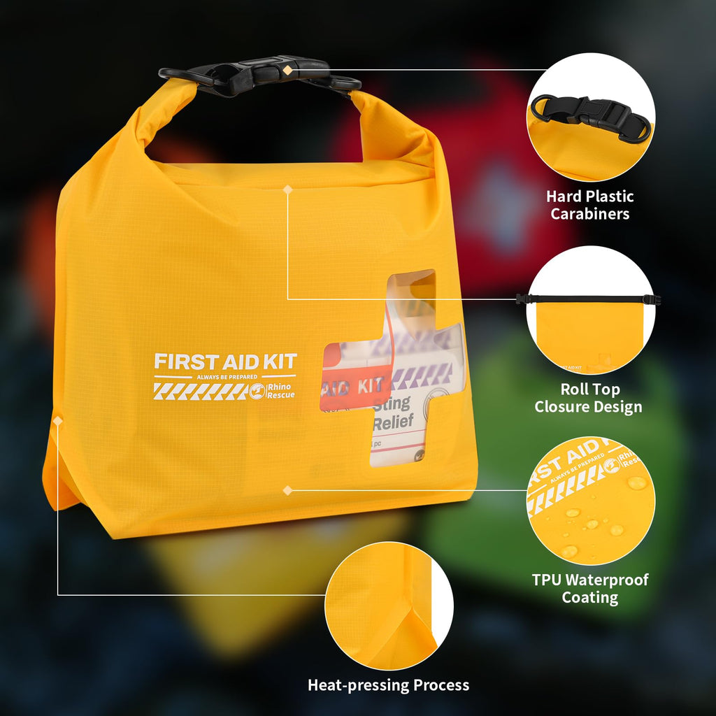 RHINO RESCUE Waterproof Boat First Aid Kit, Lightweight Boat Accessories Dry Bag, Emergency Marine Survival Supplies for Outdoor Kayak, Fishing, Floating, Swimming, Beach & Camping (Yellow)