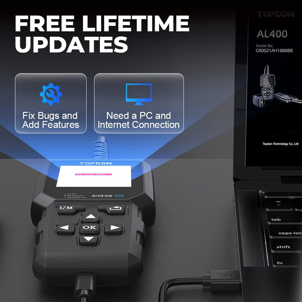 TOPDON AL400 OBD2 Scanner, Full OBDII Code Reader, Check Engine Light Scan Tool, Car Scanner with DTC Lookup, Clear Codes, Freeze Frame, One-Click I/M, Diagnostic Scanner for DIYers, Lifetime Update