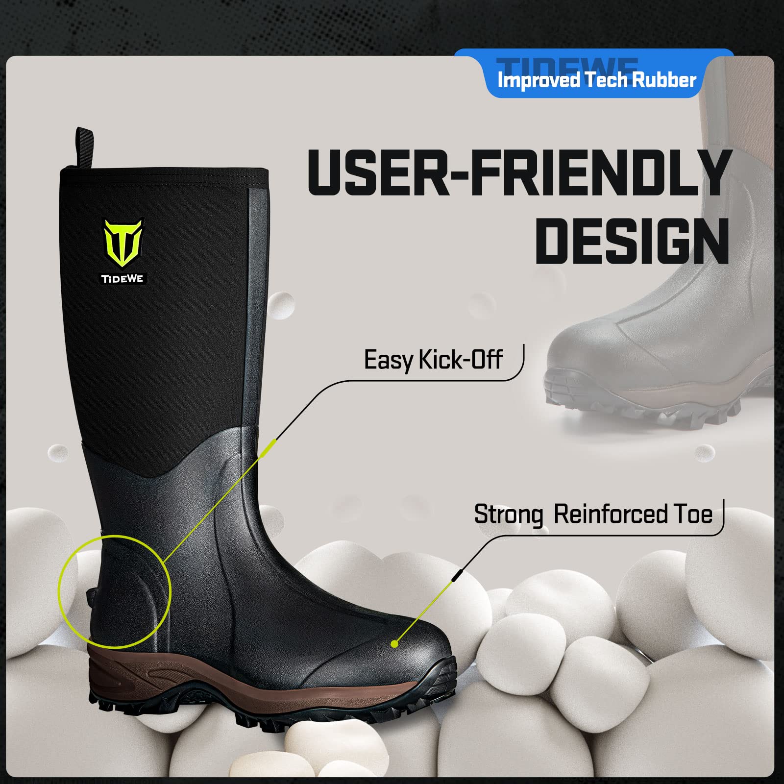 TIDEWE Rubber Neoprene Boots Men And Women, Waterproof Sturdy 6mm Neoprene Boot, Rain Boot Hunting Boot Arctic Outdoor Boot（Black, Brown & Next Camo G2）