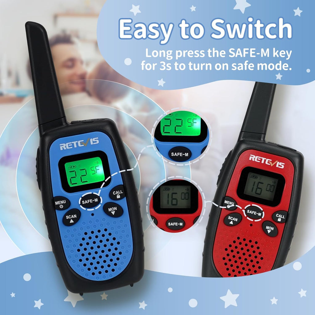 Retevis RT628S Walkie Talkies, RT628 2.0 Newer Version Portable FRS Two-Way Radios, Safe Mode, VOX Hands Free, Walkie Talkies for Adults Kids Camping Hiking Adventure (3 PCS)