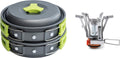 MalloMe Camping Cookware Mess Kit with Backpack Stove - Camping Cooking Set - Camping Pot and Pans Backpacking Gear- Hiking Stove/Backpacking Stove - Camp Accessories Equipment