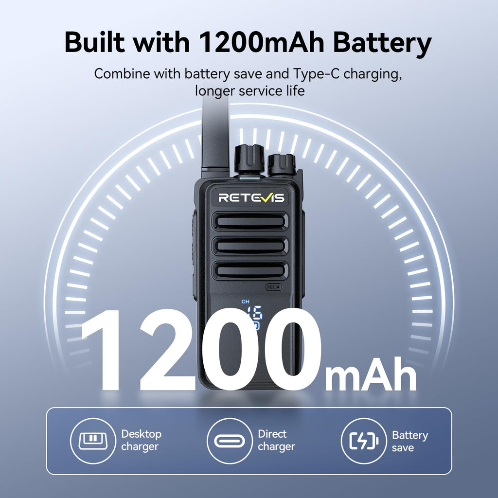 Retevis RT68 Two-Way Radios Long Range, Walkie Talkies for Adults, 2 Way Radio with Earpiece, Walkie Talkie Rechargeable with Charging Base, for Manufacturing Restaurant Business School(10 Pack)