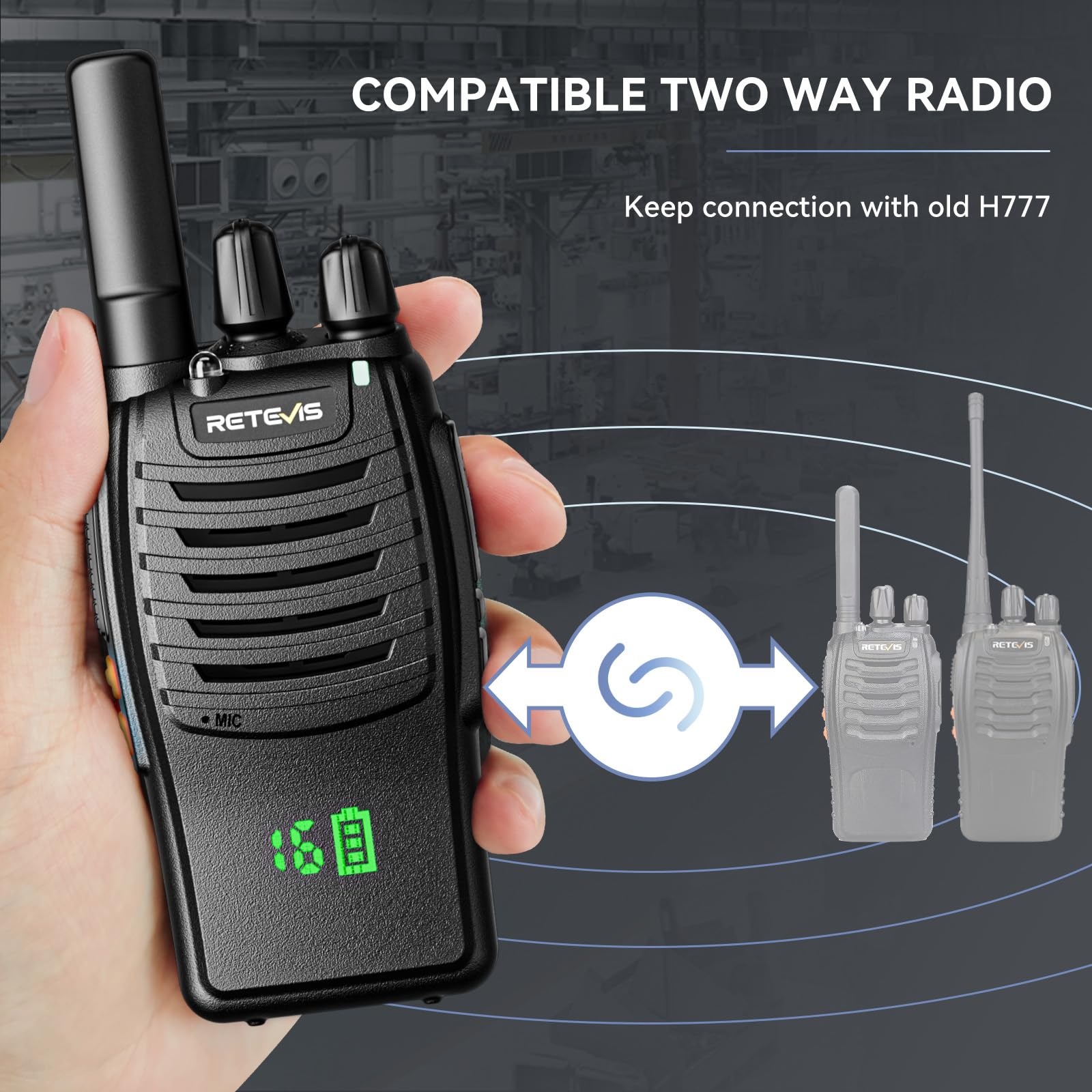 Retevis H-777 2 Way Radios, Walkie Talkies for Adults, Rechargeable Long Range Two Way Radio, Shock Resistant, Short Antenna for Business Education(10 Pack)