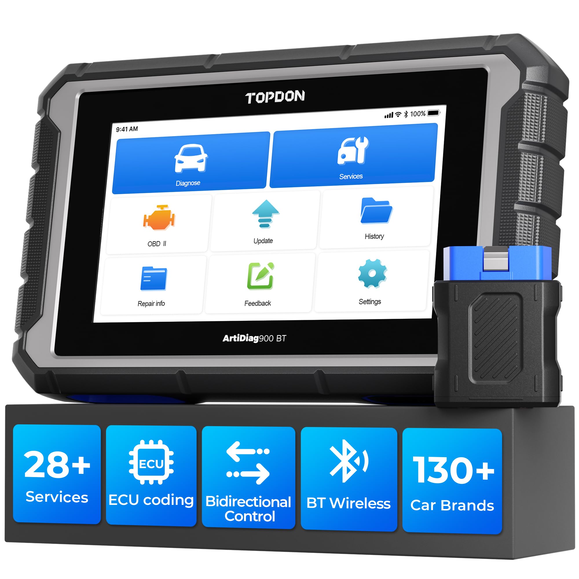 OBD2 Scanner Diagnostic Tool, TOPDON AD900BT Bidirectional Scan Tool with ECU C0ding, 28+ Services, Automotive All Systems Diagnosis Scanner for Car with 2 Years Updates, Active Test