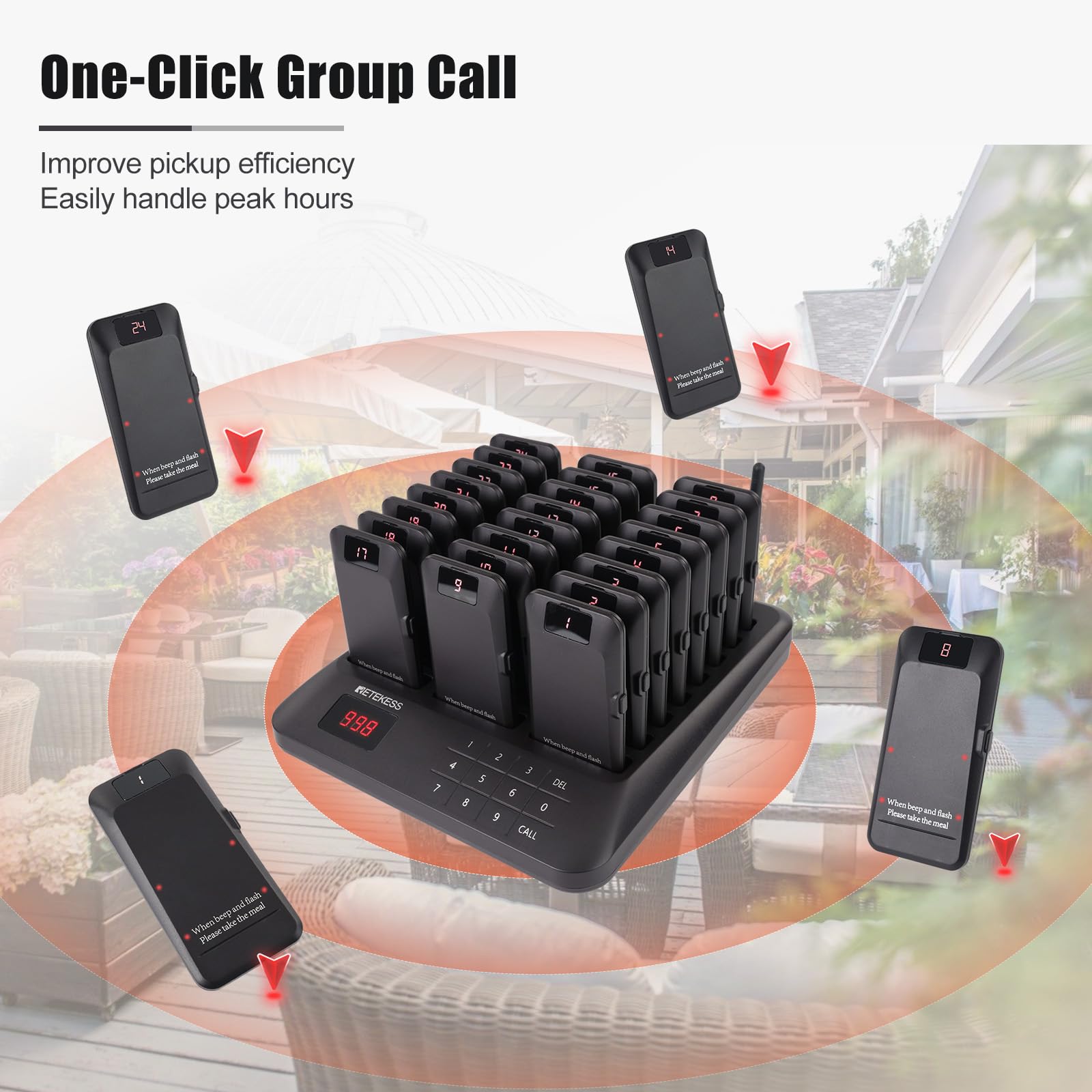 Retekess TD157 Restaurant Pager System, Pagers for Restaurants,984ft Long Range, 16 Pagers and Beepers for Food Truck, Bars, Food Court, No Vibration Mode