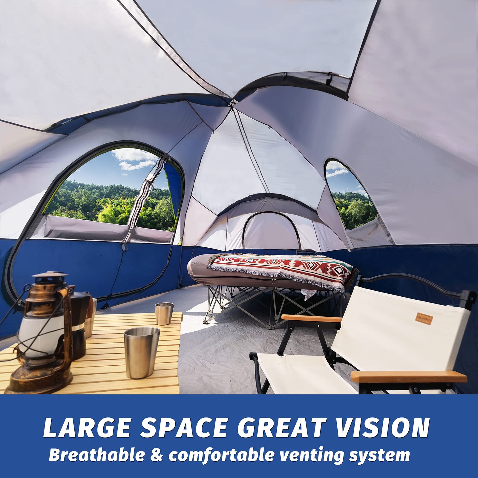 UNP Camping Tent 10-Person-Family Tents, Parties, Music Festival Tent, Big, Easy Up, 5 Large Mesh Windows, Double Layer, 2 Room, Waterproof, Weather Resistant, 18ft x 9ft x78in