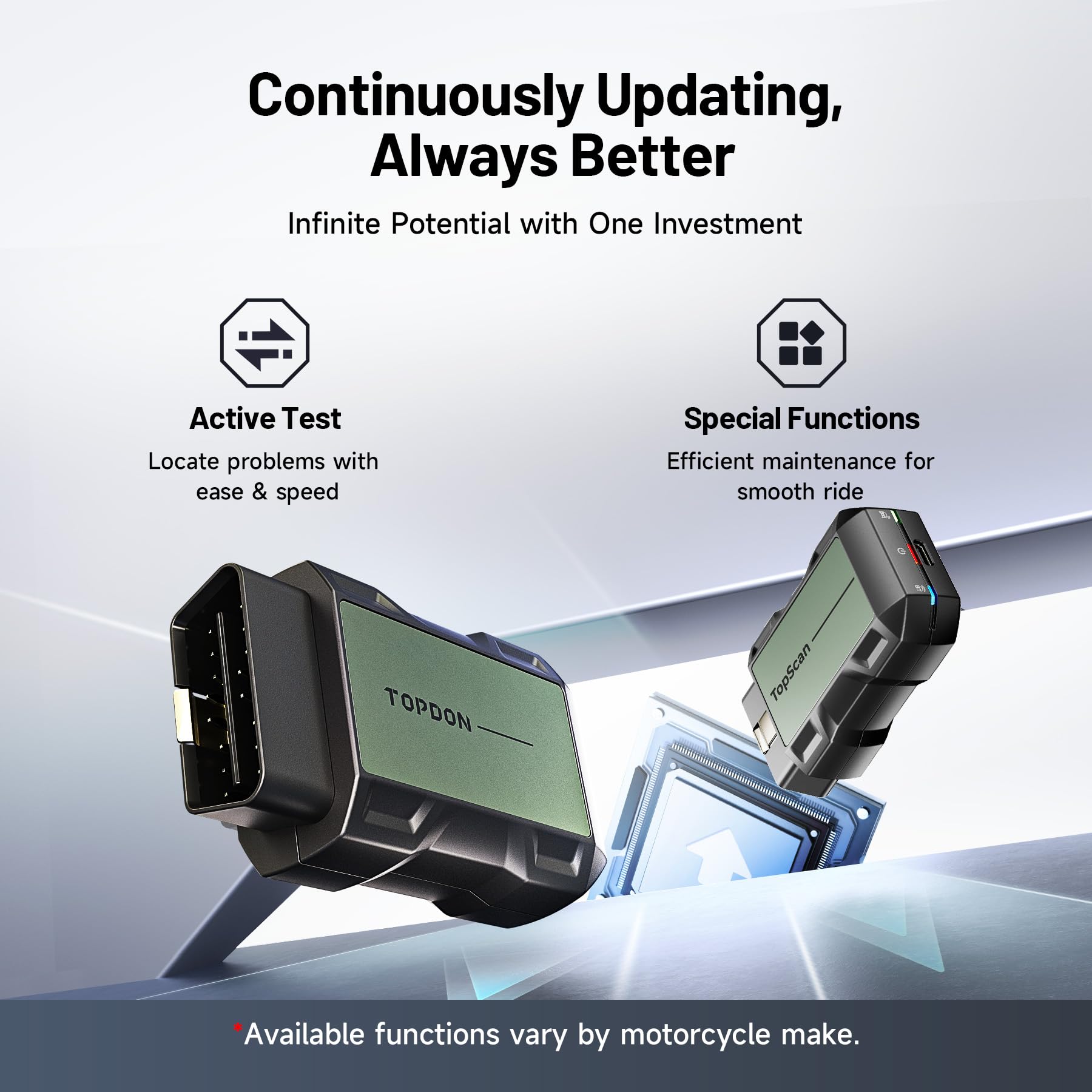 Motorcycle Scan Tool TOPDON TopScan Moto, All System Bidirectional Motorcycle Scanner for Harley, Duca ti, BMW & Japan Brands, Reset Services Motorcycle Diagnostic Scanner, AutoVIN Diagnostic Tool