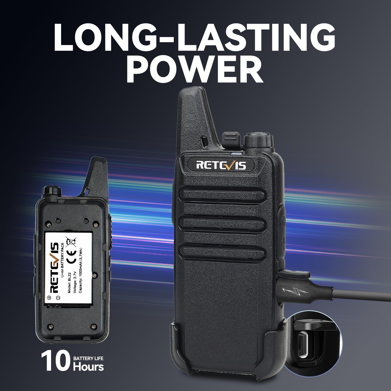 Retevis RT22 Walkie Talkies Rechargeable Hands Free 2 Way Radios Two-Way Radio(6 Pack) with 6 Way Multi Gang Charger