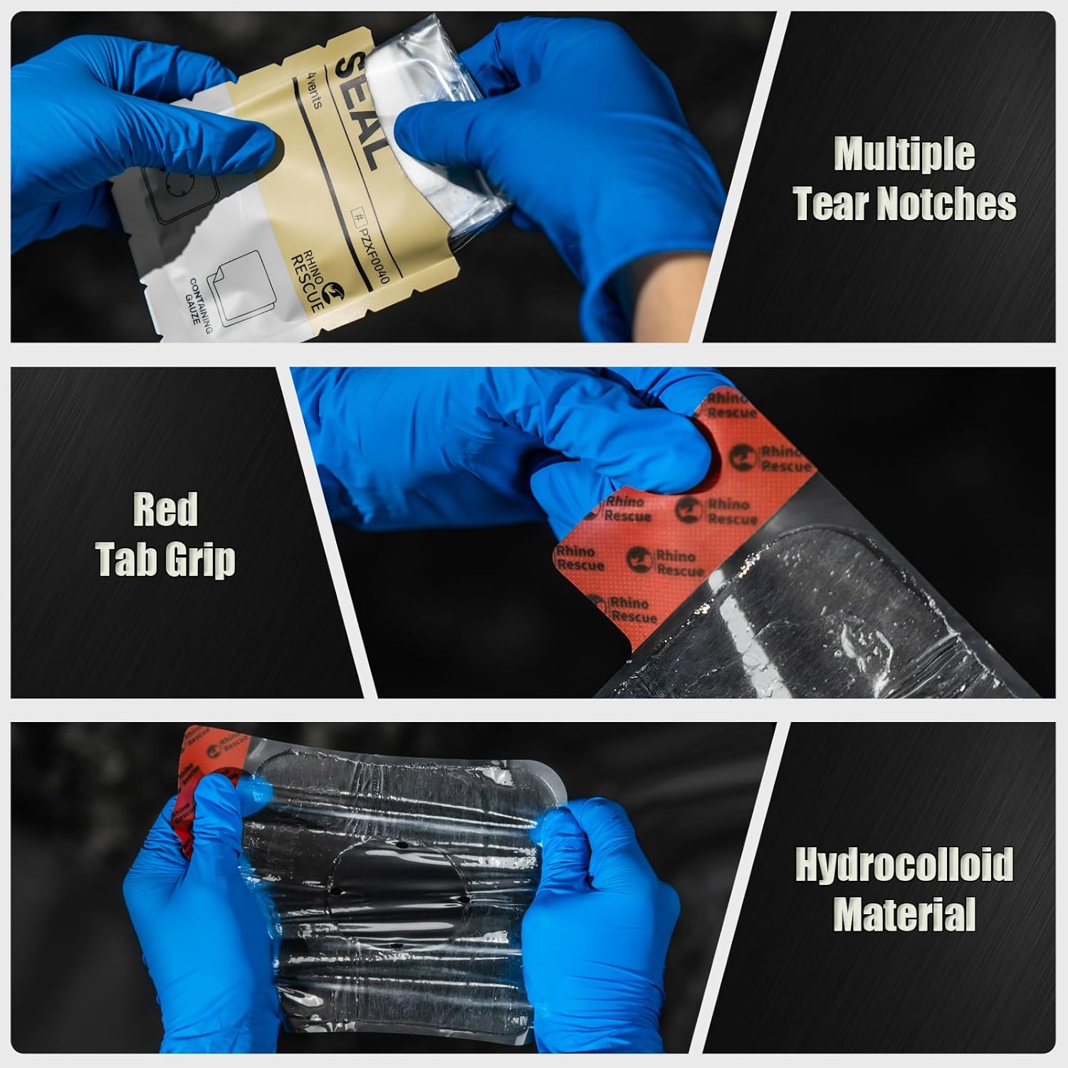 RHINO RESCUE Bundle-Vented Chest Seal, 4 Vents, Sterile Emergency Trauma Dressing, Occlusive Adhesive Pad+6" Israeli Style Emergency Bandage, Compression Trauma Wound Dressing