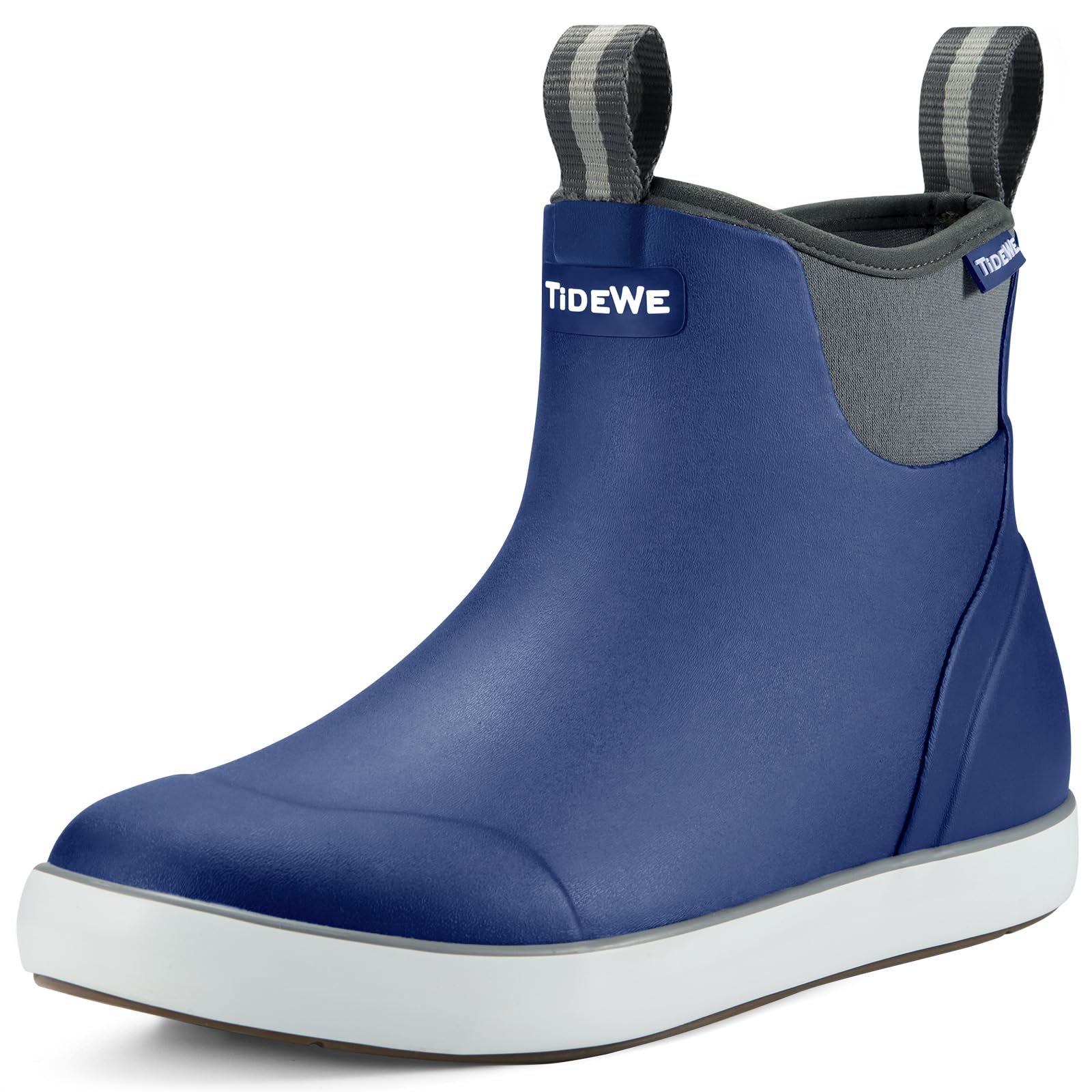 TIDEWE Deck Boots for Men, Waterproof Fishing Boots, Slip On Neoprene Rubber Ankle Rain Boots for Boating (Black Orange, Light Grey & Grey Brown, Size 7-14)