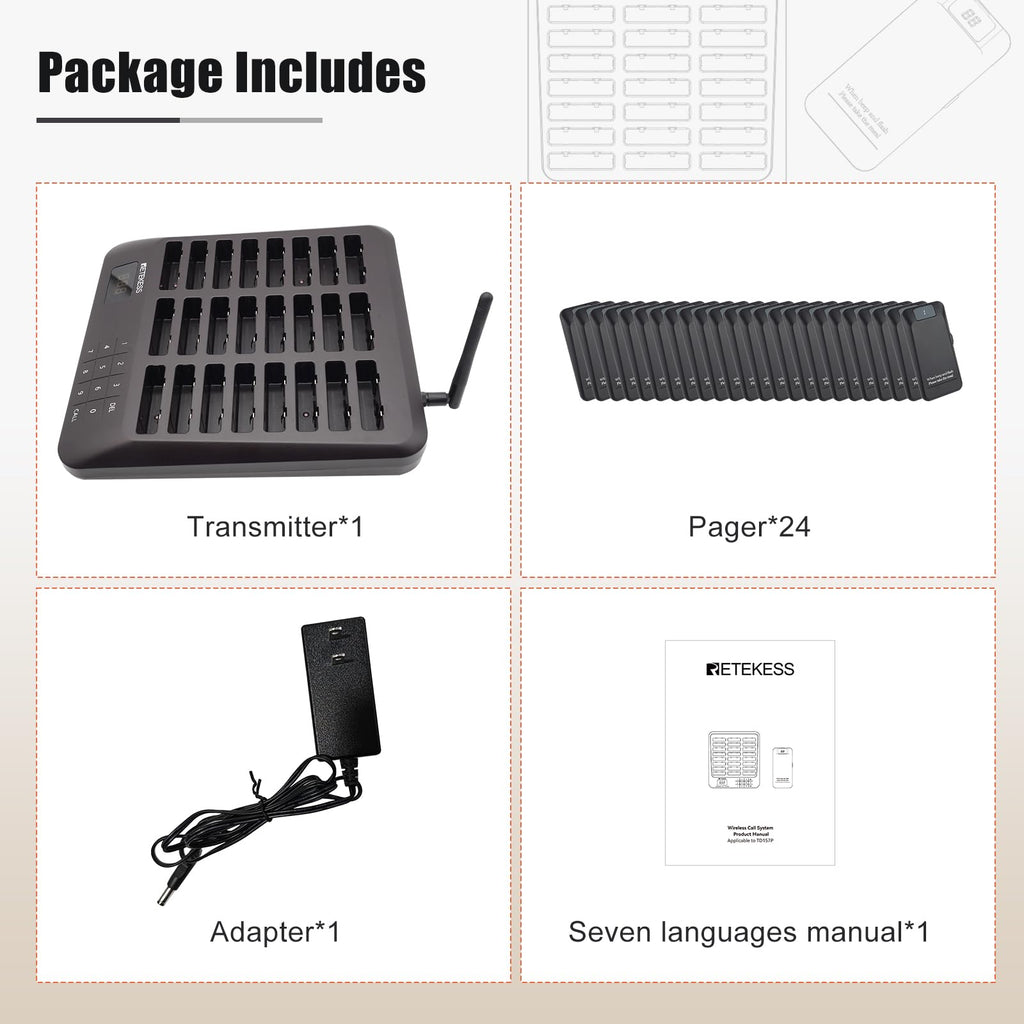 Retekess TD157 Restaurant Pager System, Pagers for Restaurants,984ft Long Range, 16 Pagers and Beepers for Food Truck, Bars, Food Court, No Vibration Mode
