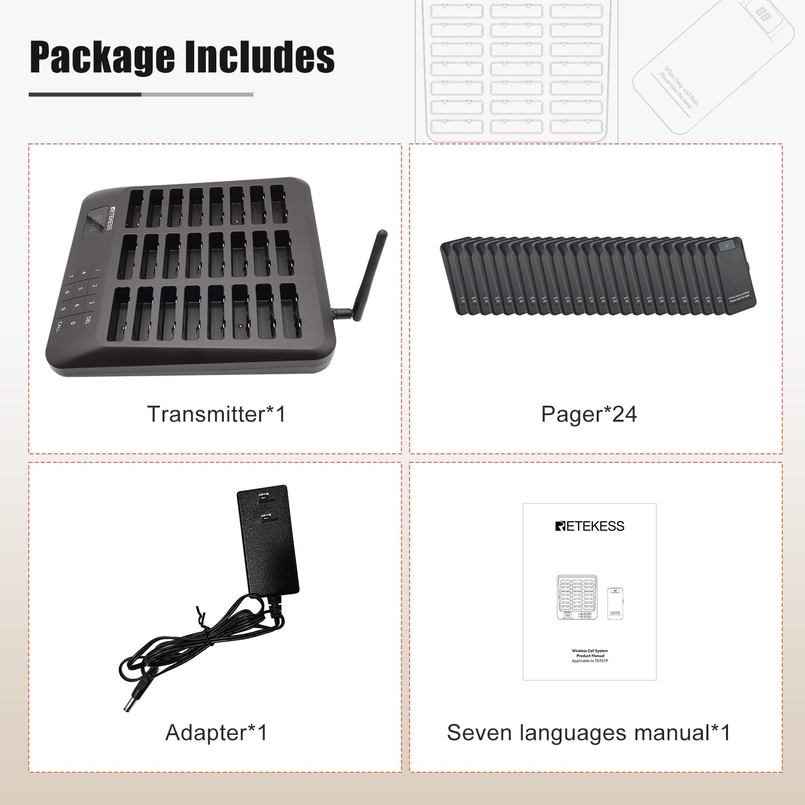Retekess TD157 Restaurant Pager System, Pagers for Restaurants,984ft Long Range, 16 Pagers and Beepers for Food Truck, Bars, Food Court, No Vibration Mode