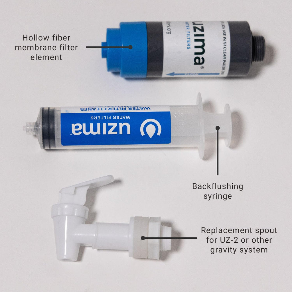 Uzima UZ-1 Water Filter Cartridge Replacement | Gravity Water Filter for UZ-2, UZ-BP, D-Prep | 0.1 Micron Standalone Purifier for Emergency, Survival, Camping, Bug Out Bag