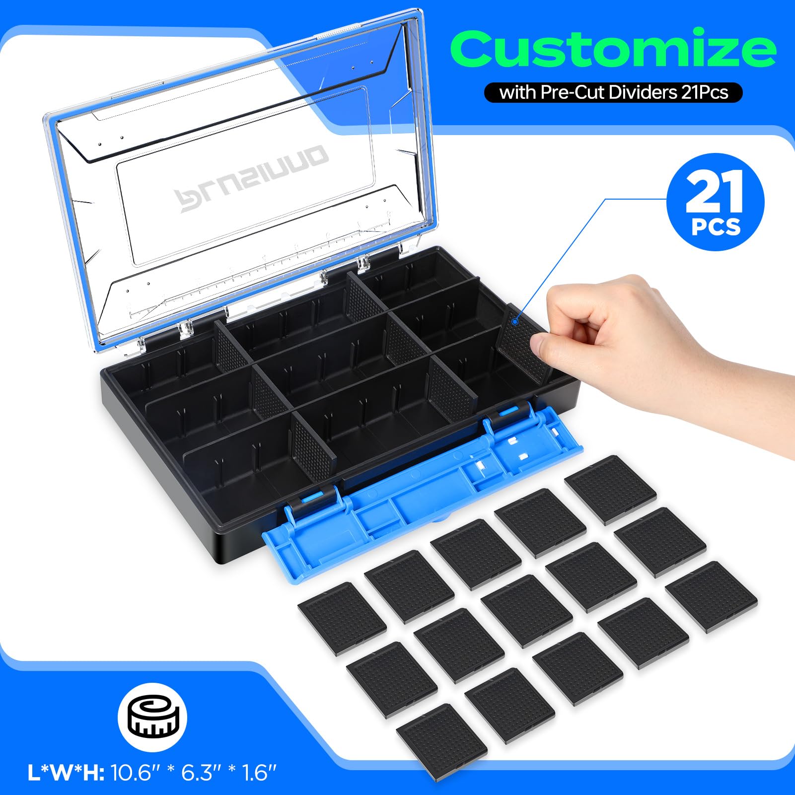 PLUSINNO Tackle Box Organizer, 1/2 Packs Waterproof Tackle Trays, Fishing Tackle Box with Removable Dividers, Fishing Box Tackle Trays and Terminal Tackle Storage