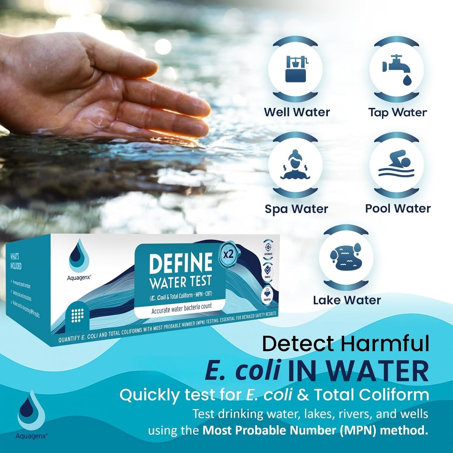 Define Water Test Kit - Detects Most Probable Number of E. coli & Total Coliform - No Lab Required - Home, Well, Tap & Freshwater Testing (25 Pack)