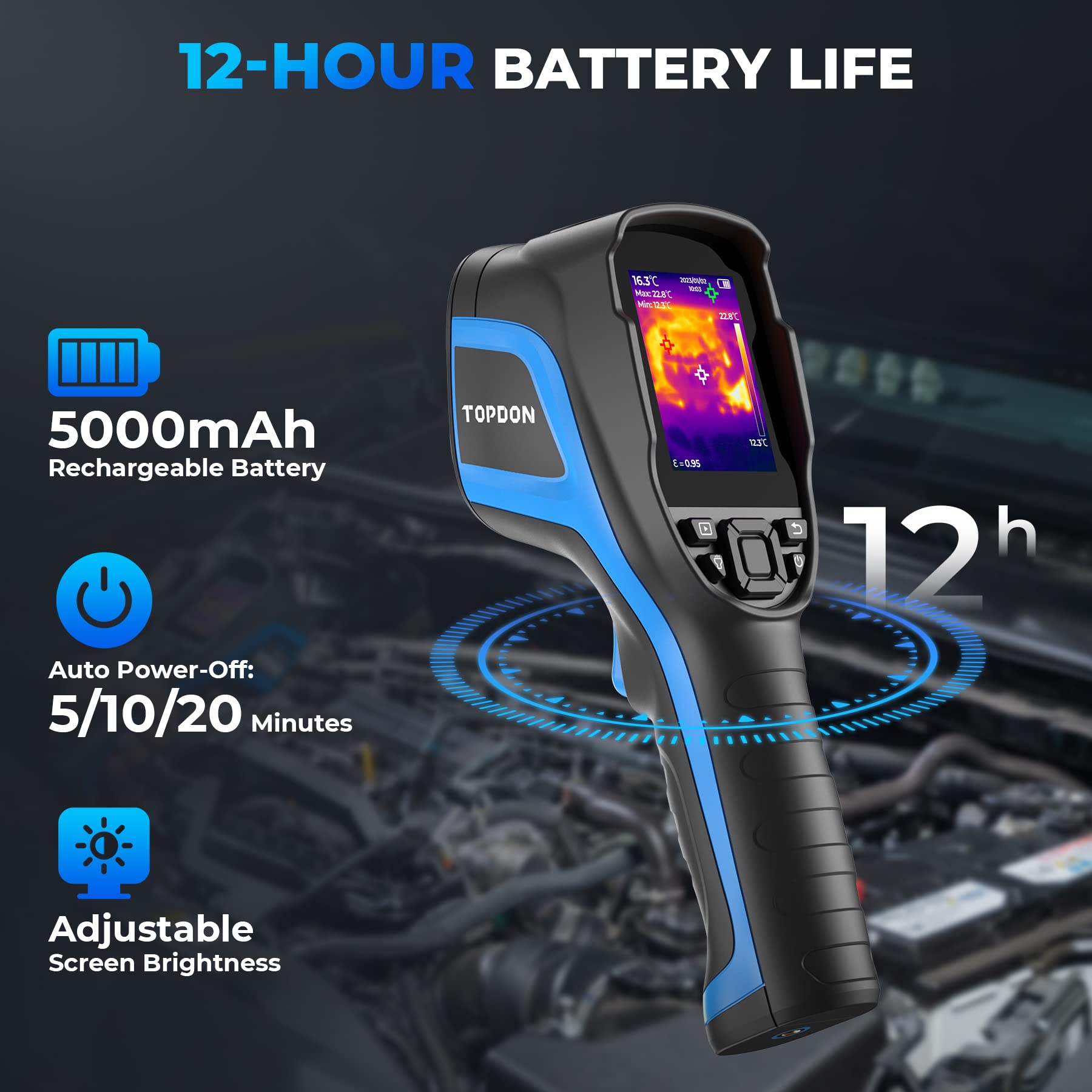 TOPDON TC004 Thermal Imaging Camera, 320 x 240 TISR Resolution, 256 x 192 IR High Resolution, 12-Hour Battery Life Handheld Infrared Camera with PC Analysis and Video Recording Supported, 32GB SD Card