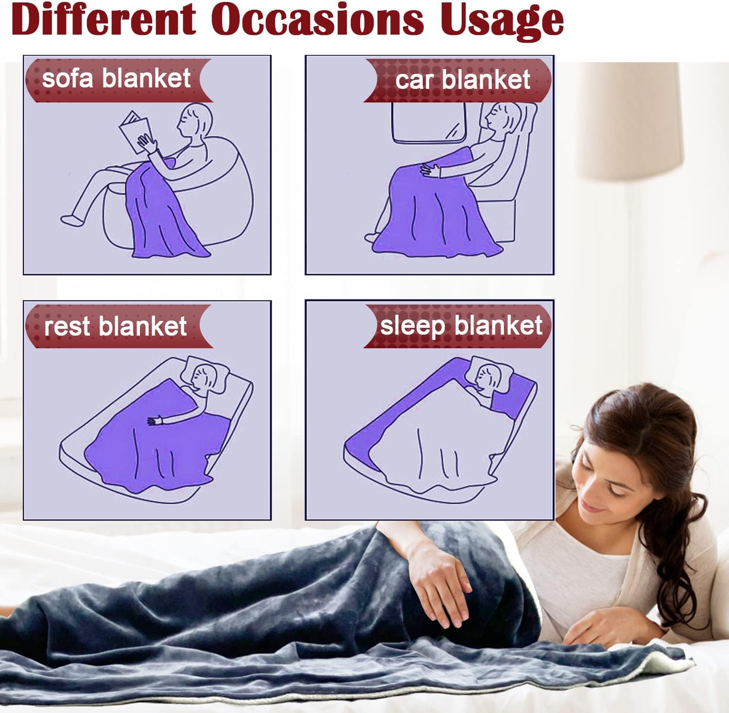 NEWMEIL Fara Day Blanket for Sleeping, Big Size 50IN * 60IN (127CM * 152CM) Thick Fara Day Blanket for Belly, Warm White Berber Fleece and Navy Blue Flannel with Fara Day Fabric