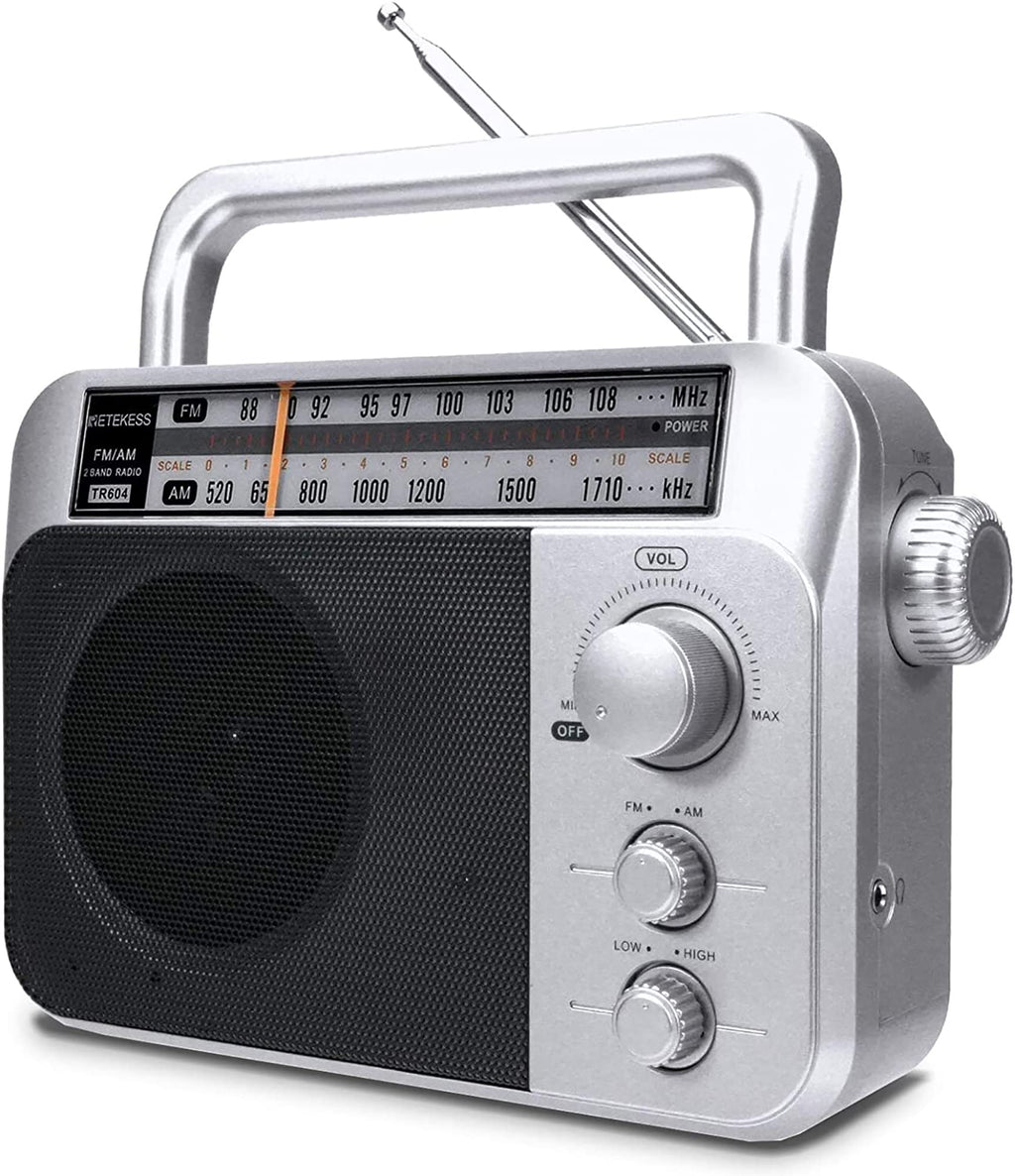 Retekess TR604 AM FM Radio,Portable Radio Plug in Wall,D Battery Operated,Large Dial,High/Low Tone Mode,Big Speaker,Earphone Jack,for Home,Picnic,Senior