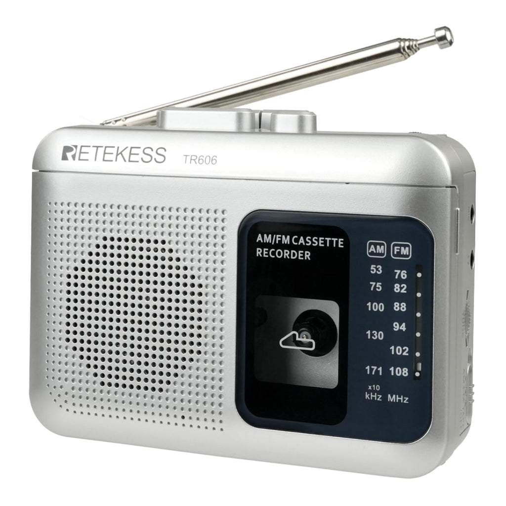 Retekess TR606 Cassette Tape Player, Cassette Player Recorder, Built-in Speaker, AUX/Microphone Jack, Support AUX Line in Record, AM FM Radio, Powered by DC or AA Battery (White)
