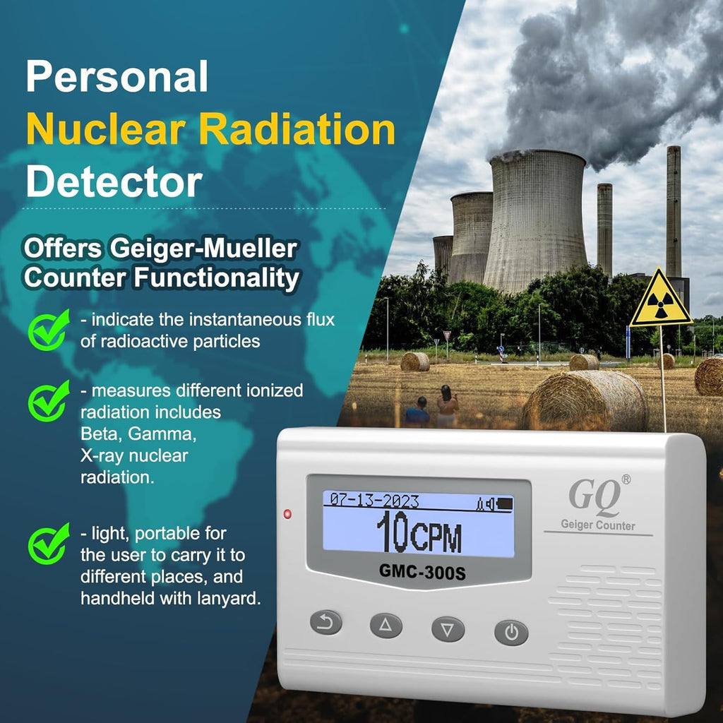 GQ 300 Series Geiger Counter Nuclear Radiation Detector Dosimeter for Beta, Gamma, X-Ray Portable Radiation Monitor with Real-Time Data Data Logging (GQ-300S)