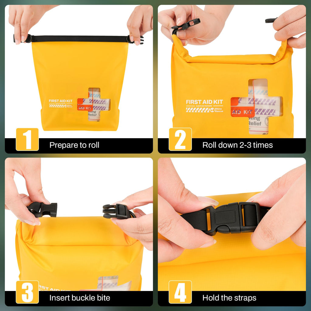 RHINO RESCUE Waterproof Boat First Aid Kit, Lightweight Boat Accessories Dry Bag, Emergency Marine Survival Supplies for Outdoor Kayak, Fishing, Floating, Swimming, Beach & Camping (Yellow)