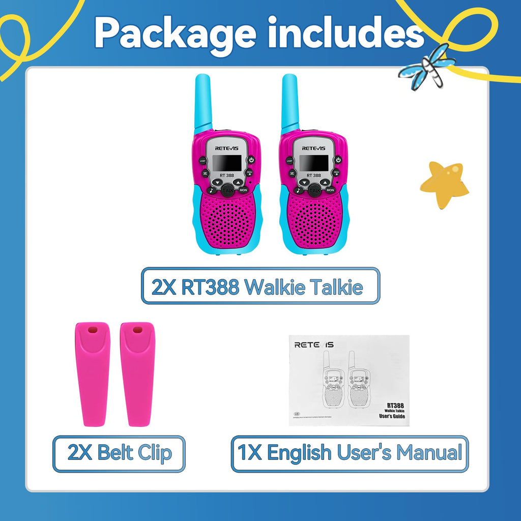 Retevis RT388 Walkie Talkies for Kids, Birthday Gifts for 6 7 8 9 10 11 12 Year Old Girls, 22 CH LCD Flashlight, Pink Walkie Talkies Christmas Gifts Toys for Girls(Pink, 2 Pack)