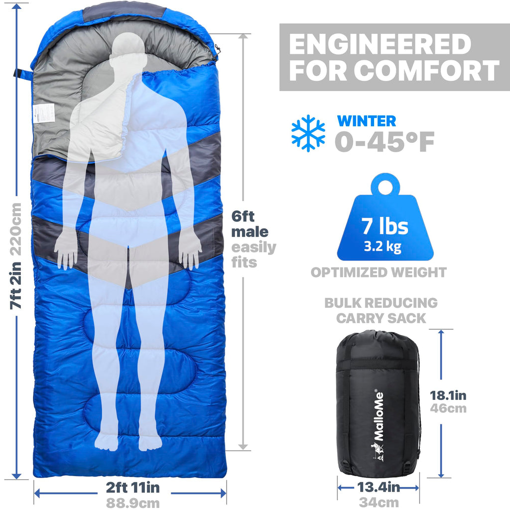 MalloMe Sleeping Bags for Adults Cold Weather & Warm - Backpacking Camping Sleeping Bag for Kids 10-12, Girls, Boys - Lightweight Compact Camping Essentials Gear Accessories Hiking Sleep Must Haves