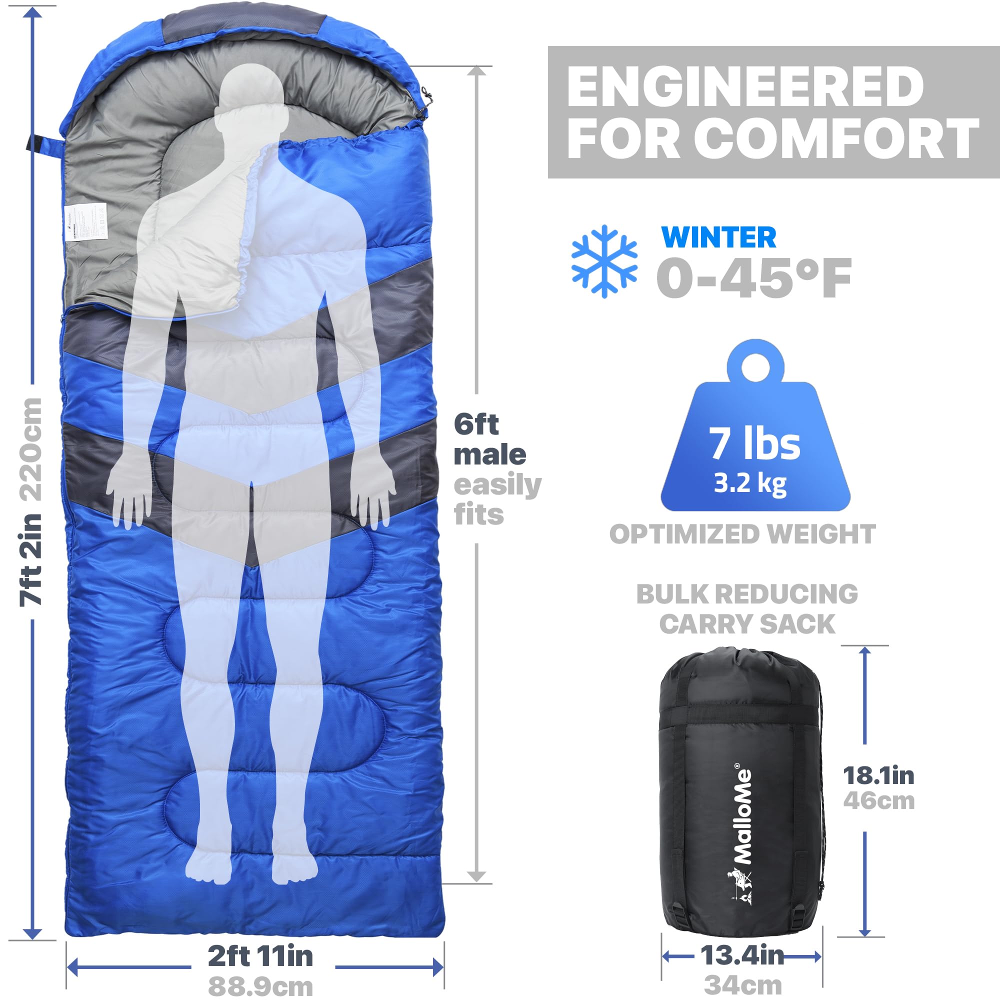 MalloMe Sleeping Bags for Adults Cold Weather & Warm - Backpacking Camping Sleeping Bag for Kids 10-12, Girls, Boys - Lightweight Compact Camping Essentials Gear Accessories Hiking Sleep Must Haves