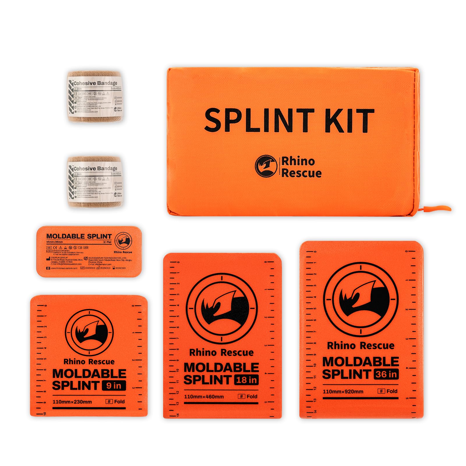 RHINO RESCUE First Aid Splint 36" X 4.3" Orange-Gray, Keep Bones in Position (1, Folded)