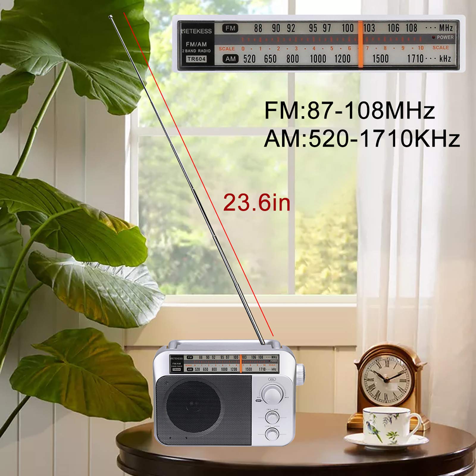 Retekess TR604 AM FM Radio,Portable Radio Plug in Wall,D Battery Operated,Large Dial,High/Low Tone Mode,Big Speaker,Earphone Jack,for Home,Picnic,Senior