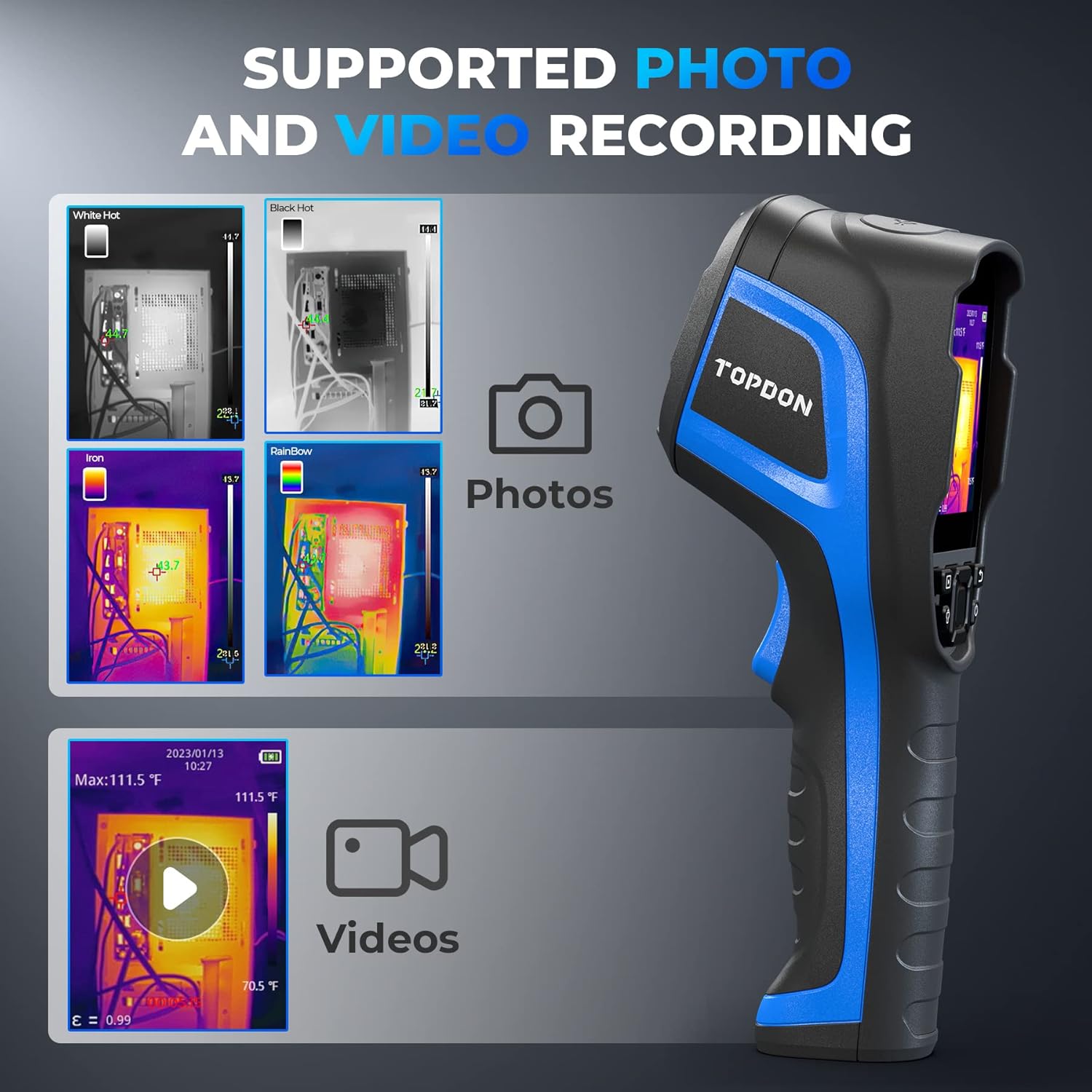 TOPDON TC005 256 x 192 IR High Resolution Dual-Camera Thermal Imaging Camera with 12-Hour Battery Life and 2MP Visual Light Camera, -4°F~1022°F Handheld Infrared Thermal Imager with PC 2D/3D Analysis