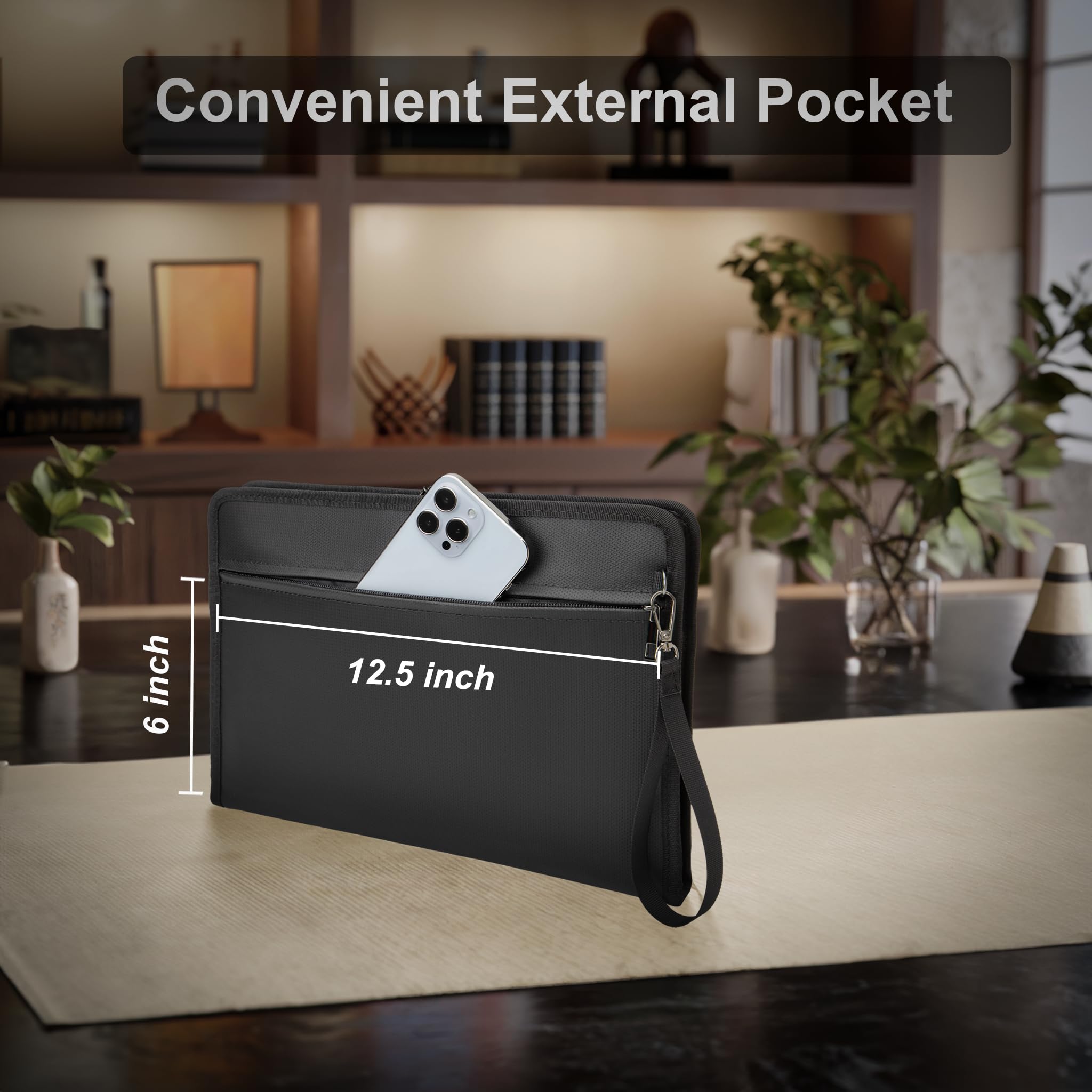 Fireproof Money Bag,Money Bag with Lock and Zipper,Safe Fireproof Waterproof,Suitable for Cash, Mobile Phones, Keys, Credit Cards
