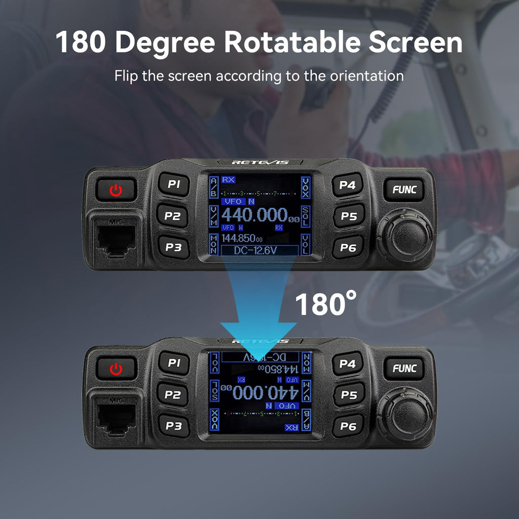 Retevis RT95 Mobile Ham Radio, Dual Band Mobile Radio, Chirp, Dual Speaker, Rotatable LCD Display, 2m 70cm Ham Radio Base Station, Mobile Transceiver with Cable