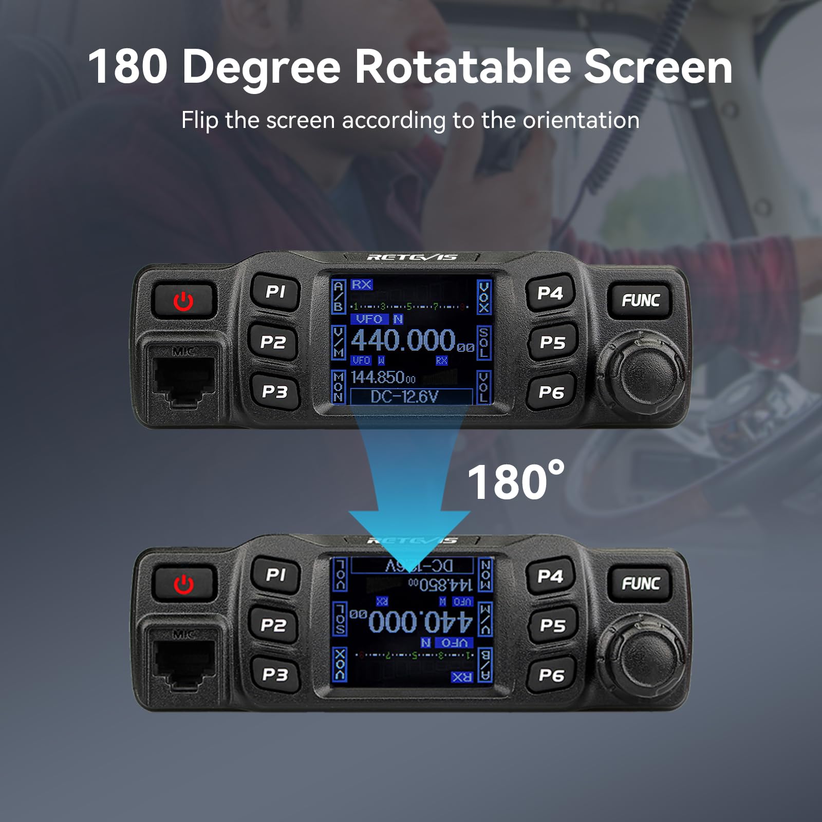 Retevis RT95 Mobile Ham Radio, Dual Band Mobile Radio, Chirp, Dual Speaker, Rotatable LCD Display, 2m 70cm Ham Radio Base Station, Mobile Transceiver with Cable