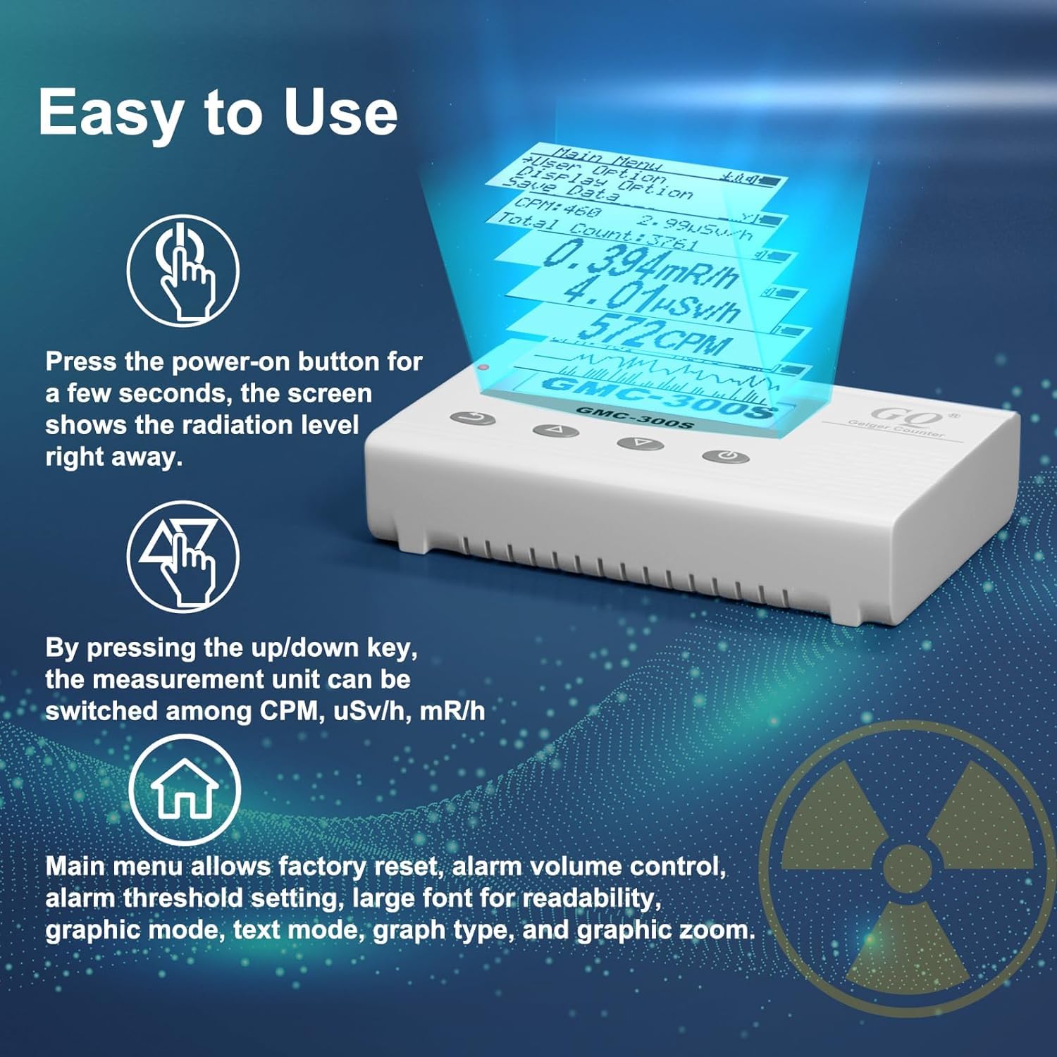 GQ 300S Geiger Counter Nuclear Radiation Detector Dosimeter for Beta, Gamma, X-Ray Portable Radiation Monitor Geiger Counter (Silicone case)