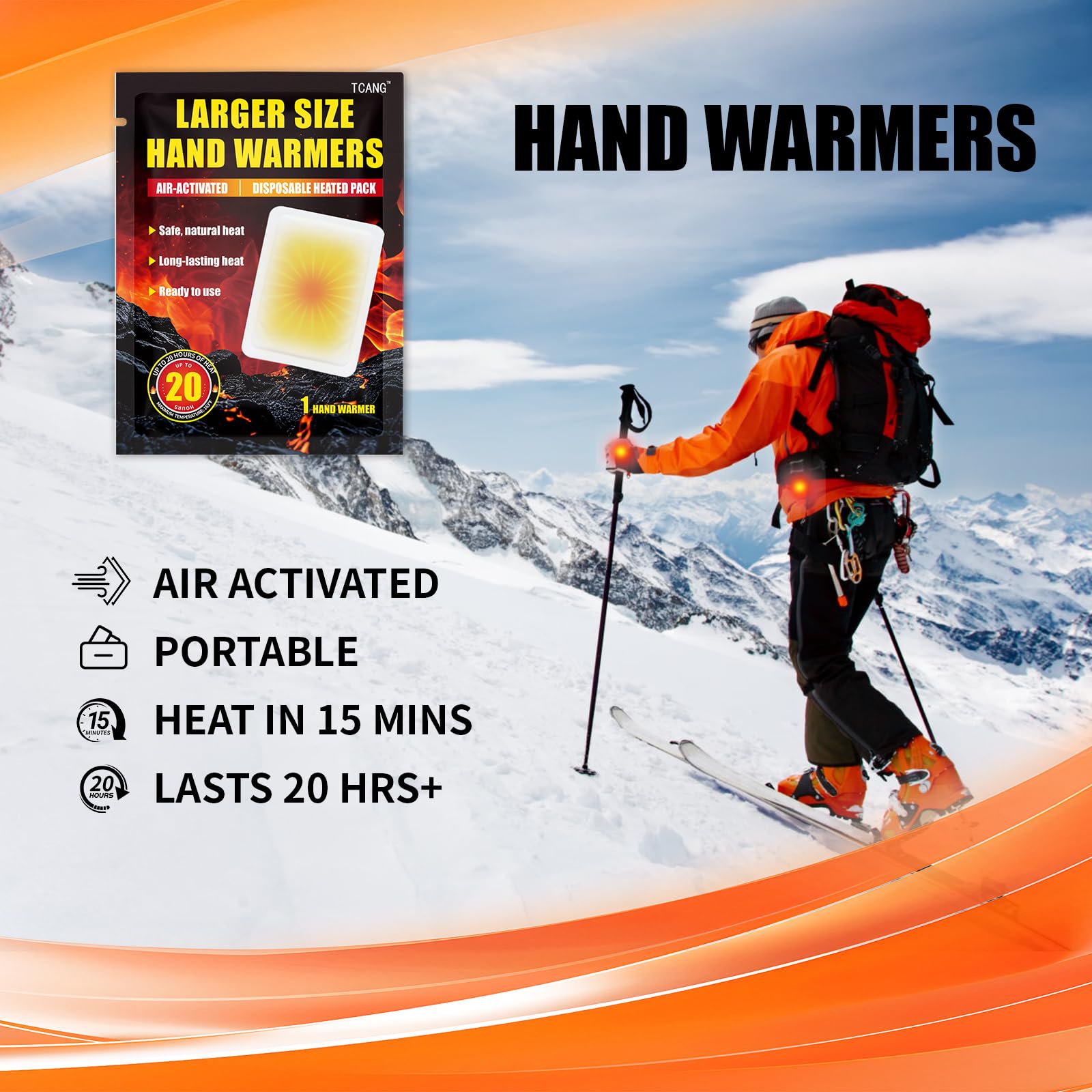 Large Hand Warmers Disposable - Up to 20 Hours of Heat - 50/100 Pack Super Long Lasting Air Activated Warmers, All Natural & Portable for Body, Hands & Toes - Odorless Hot Warmer Heater