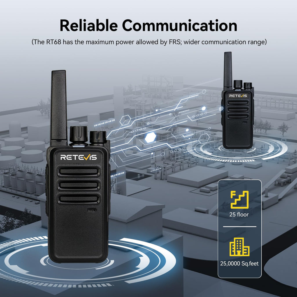 Retevis RT68 Walkie Talkies Rechargeable, Portable Two Way Radios 6 Pack with Six-Way Multi Gang Charger, Heavy Duty Walkie Talkie for Adults, Hands Free, Long Range, for School Restaurant Farm