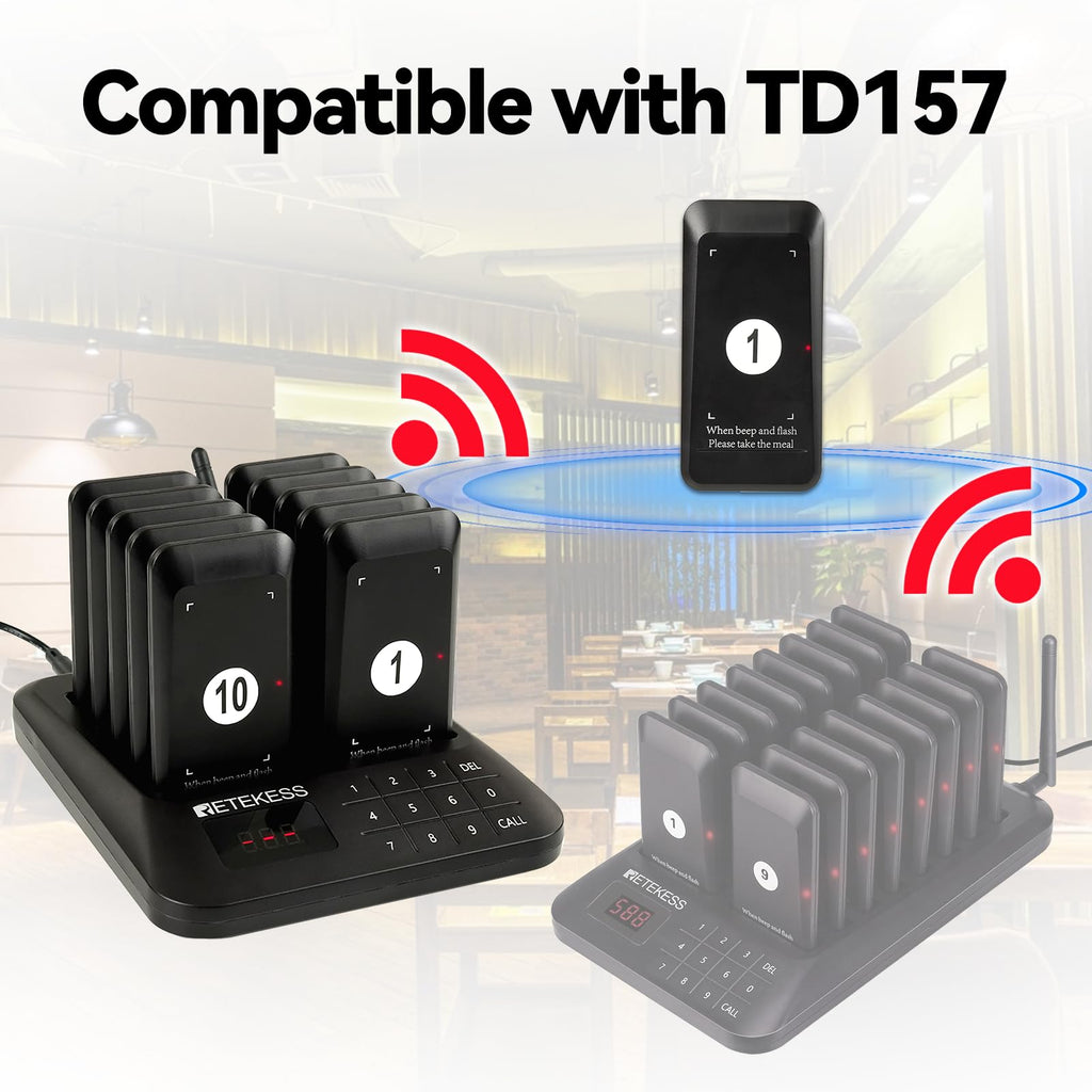 Retekess TD157 Restaurant Pager System, Pagers for Restaurants,984ft Long Range, 16 Pagers and Beepers for Food Truck, Bars, Food Court, No Vibration Mode