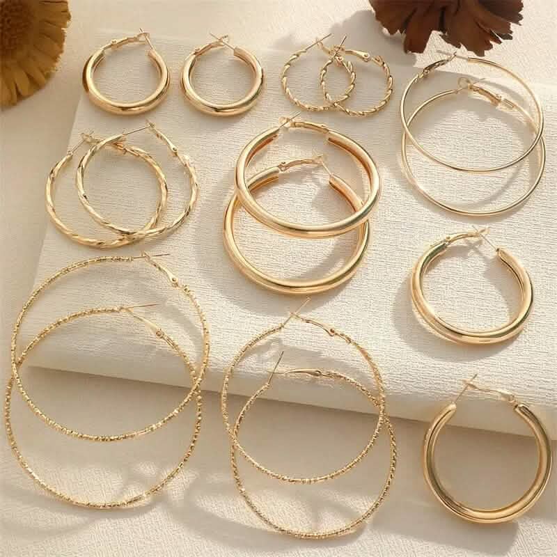 8-Pairs: Alloy Hoop Earrings Set
