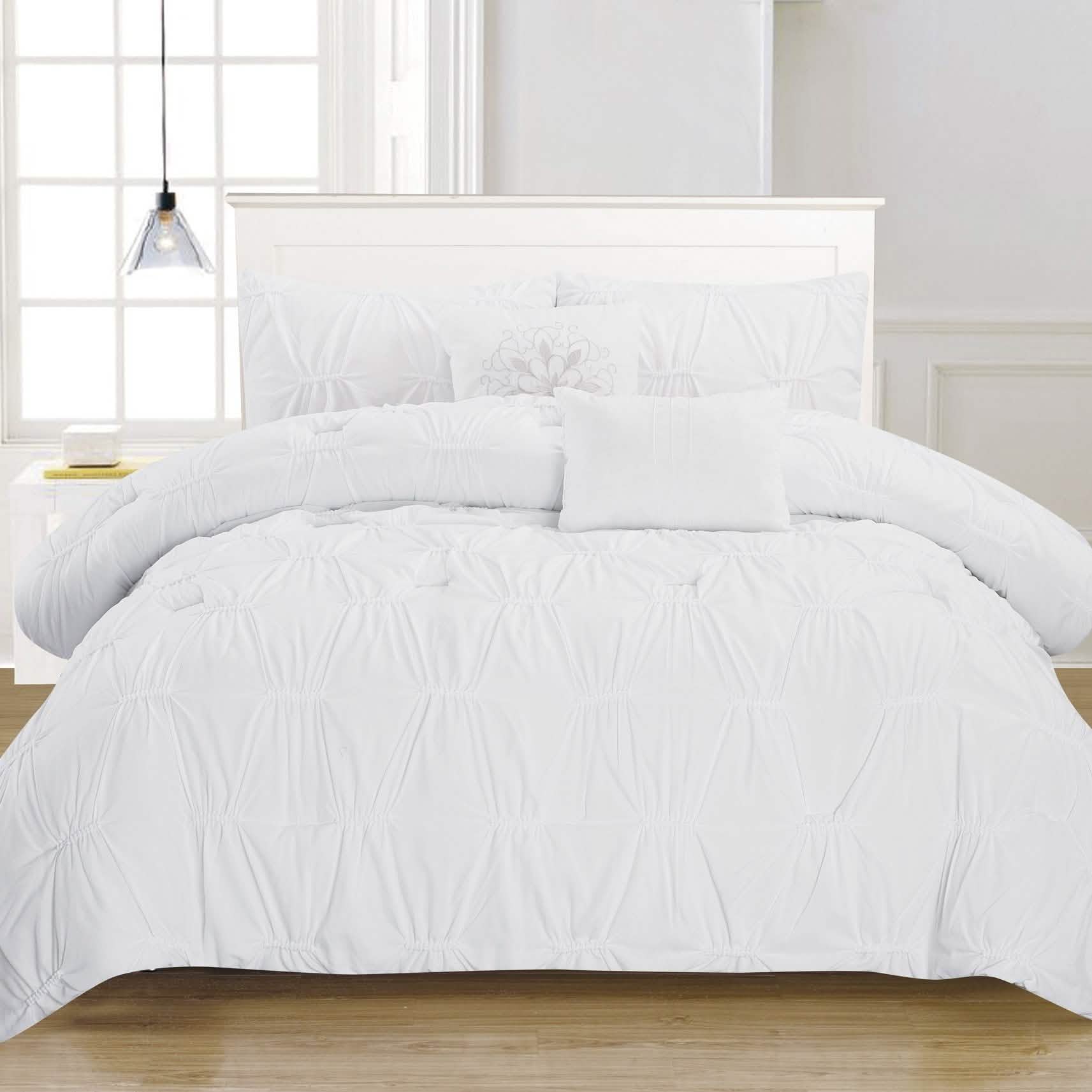 8-Piece Set: Solid Ruching Pintucked Oversized Comforter Set