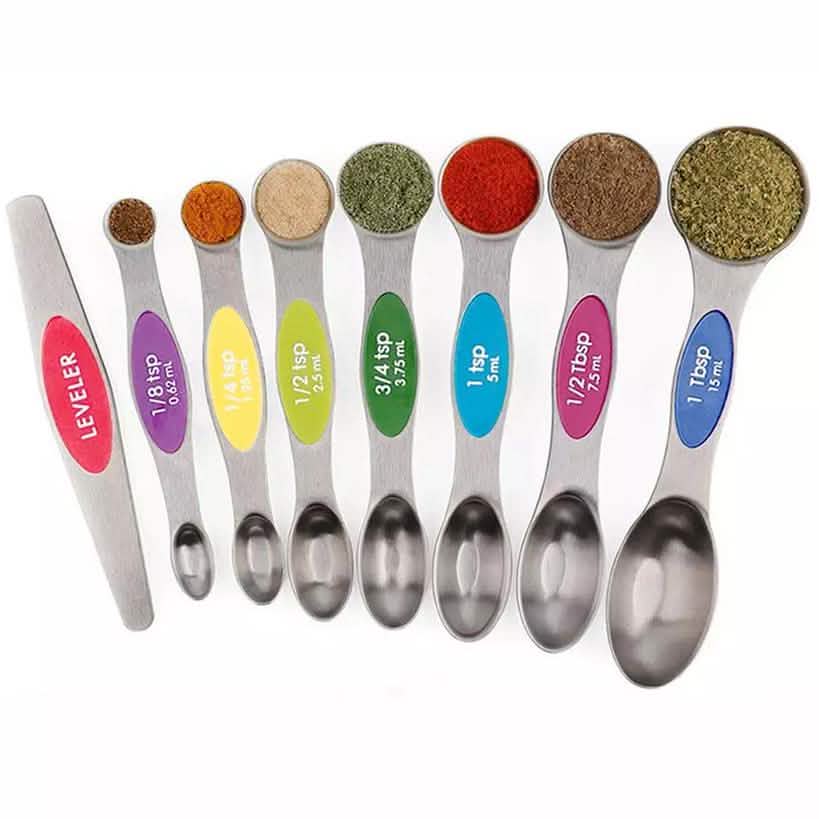 8-Piece: Stainless Steel Magnetic Measuring Spoons Set