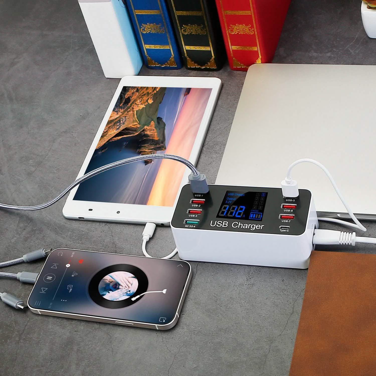 8-Port Smart Fast Charge USB Hub Station with 3.0 USB Port Type-C Port