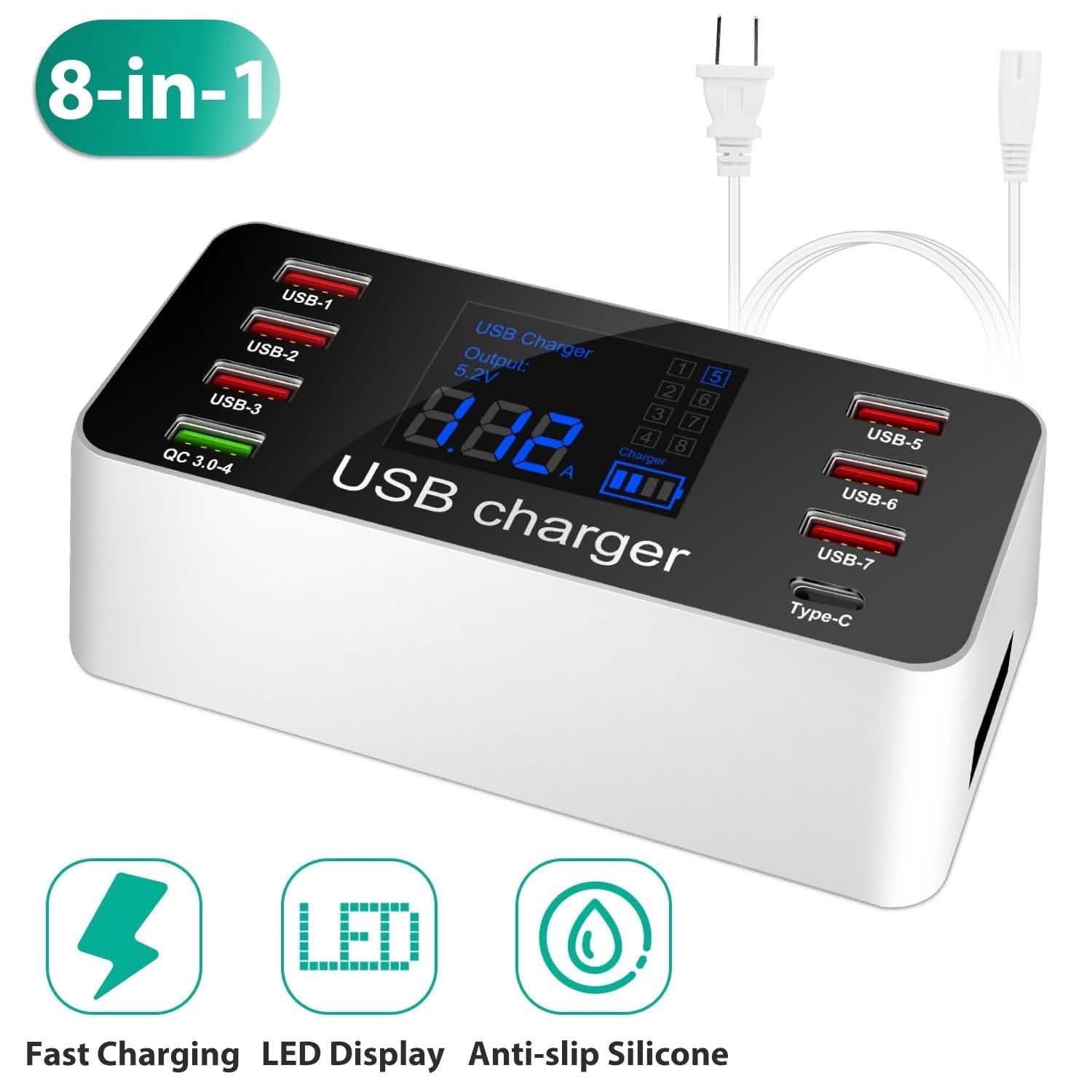 8-Port Smart Fast Charge USB Hub Station with 3.0 USB Port Type-C Port