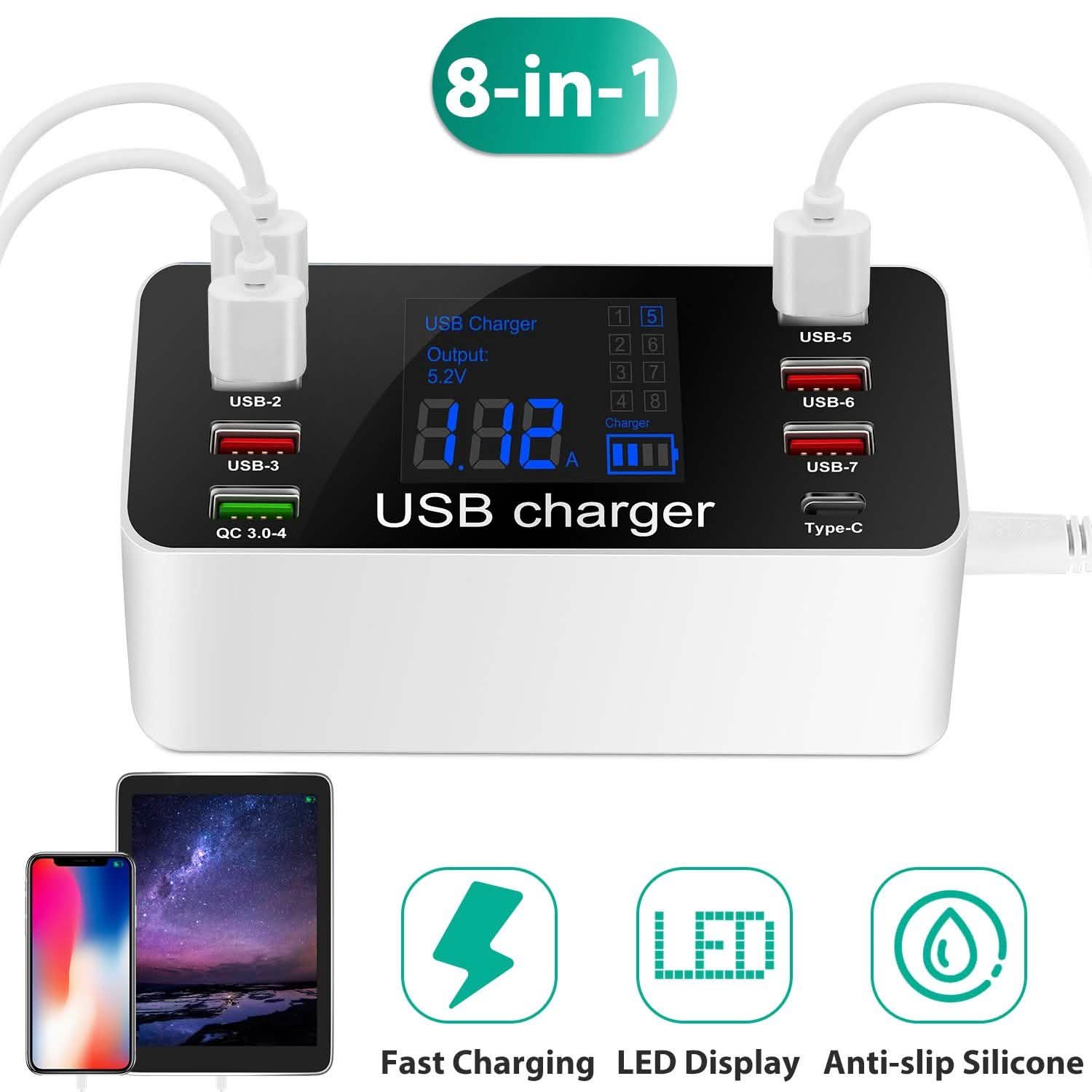 8-Port Smart Fast Charge USB Hub Station with 3.0 USB Port Type-C Port