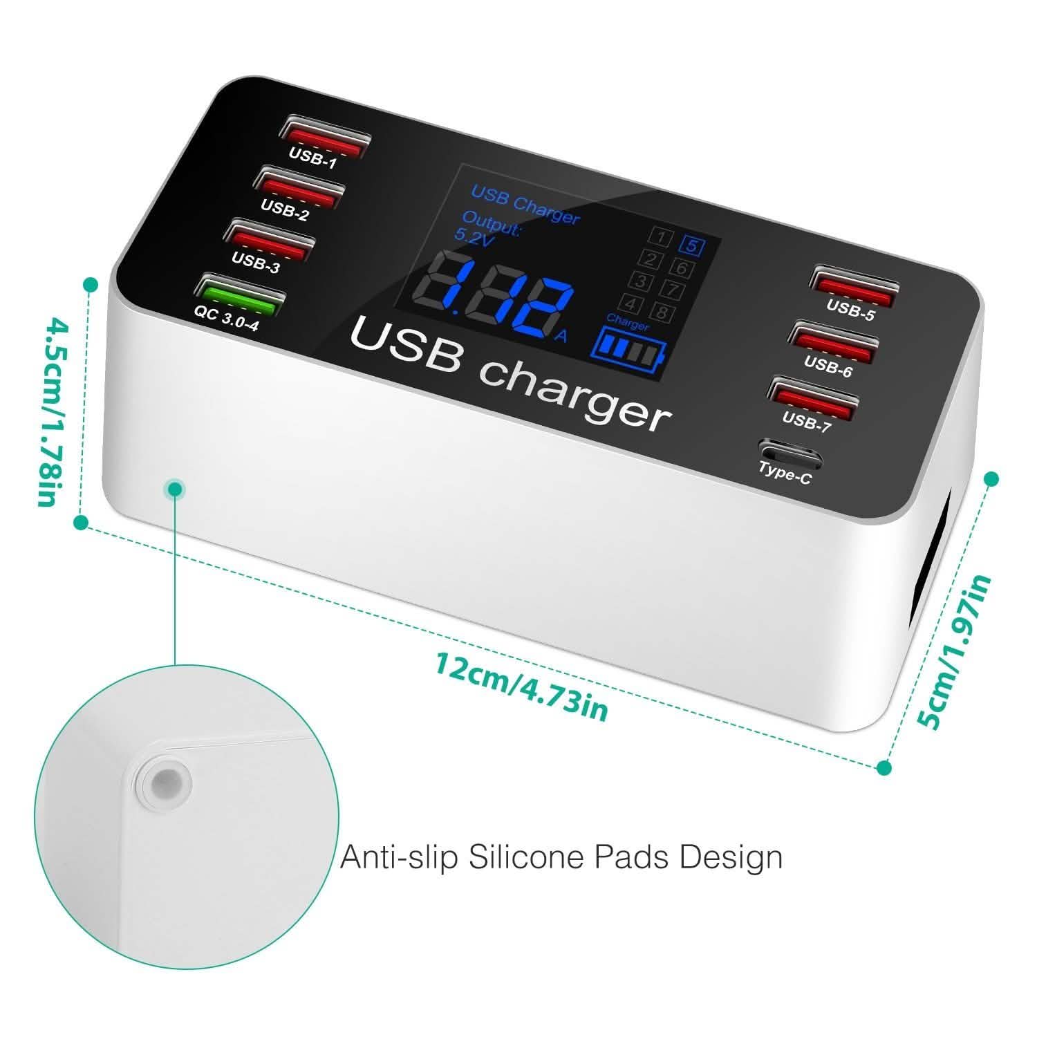 8-Port Smart Fast Charge USB Hub Station with 3.0 USB Port Type-C Port