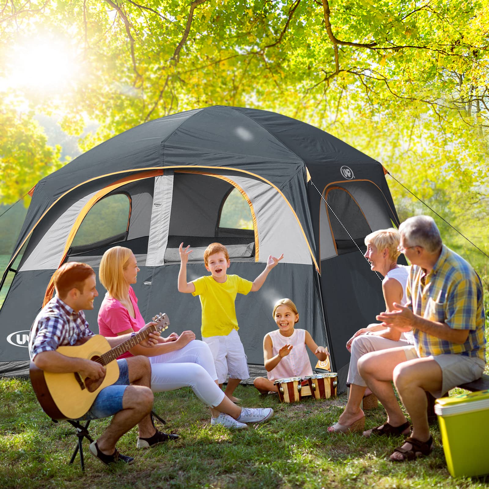 UNP Tents 6 Person Waterproof Windproof Easy Setup,Double Layer Family Camping Tent with 1 Mesh Door & 5 Large Mesh Windows -10'X9'X78in(H)